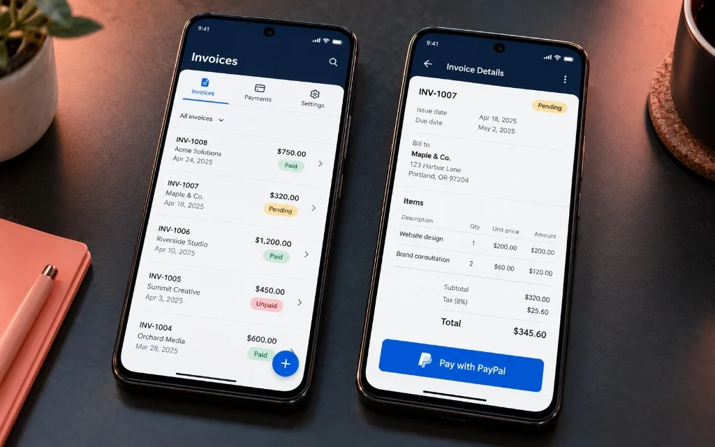 Invoice & Payment Platform — Mobile invoice and payment workflows with PayPal integration.
