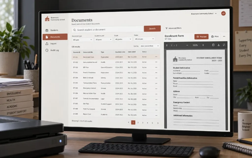 School Digital Archive — Searchable digital archive for student files and school documents.
